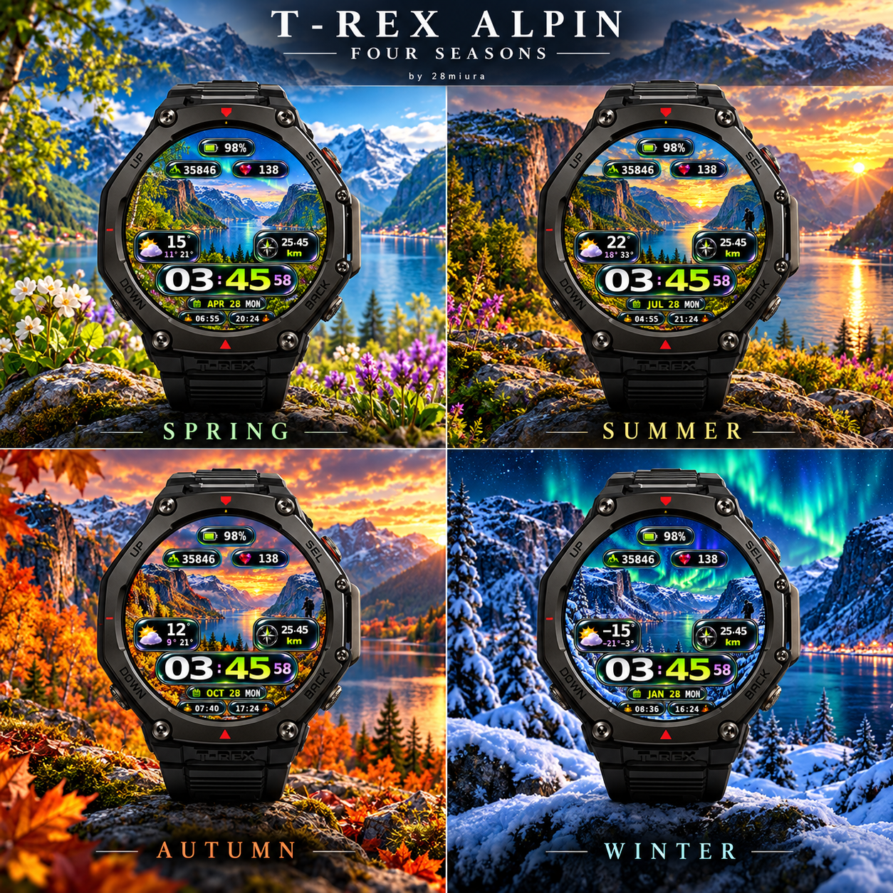 T-REX ALPIN – FOUR SEASONS by 28miura for Amazfit T-Rex 3 Pro 48mm — presentation artwork